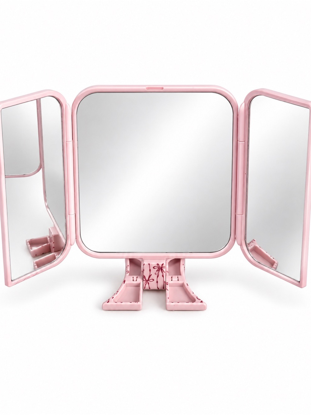 Pink Tri-Fold Vanity Mirror with Stand